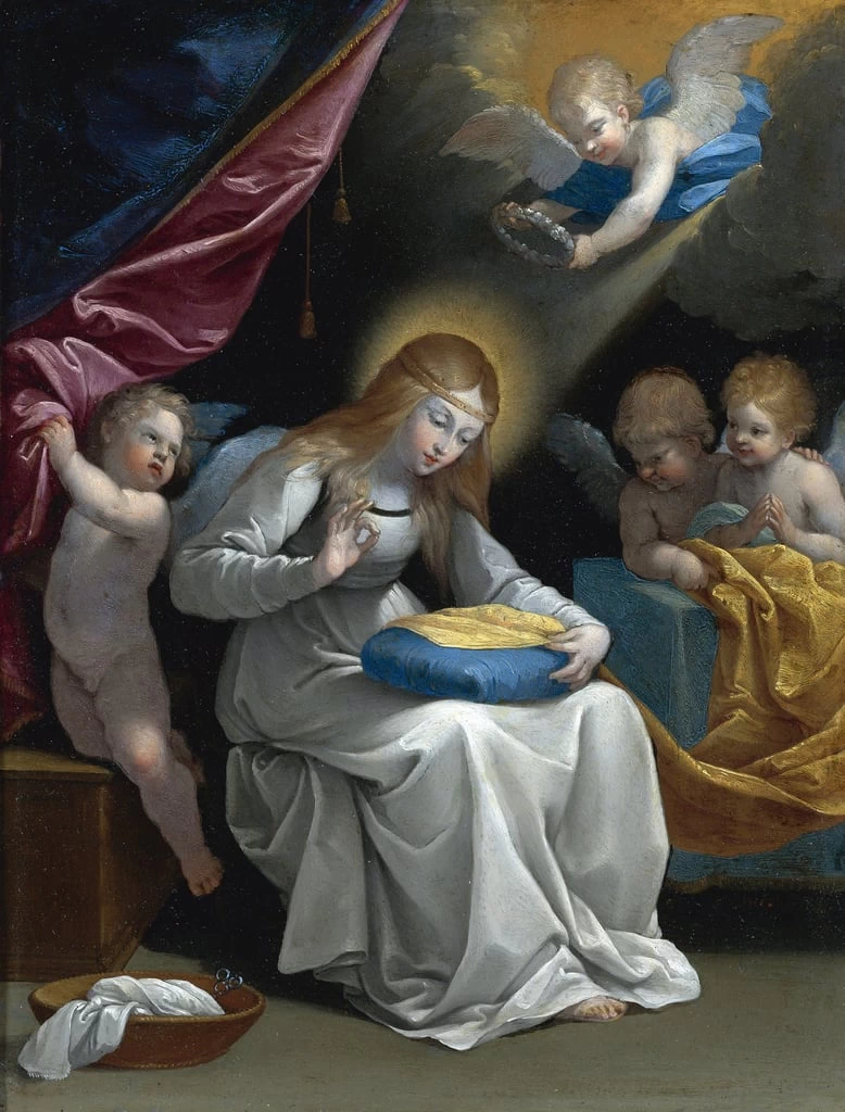  329-La Vergine che cuce, accompagnata da quattro angeli 